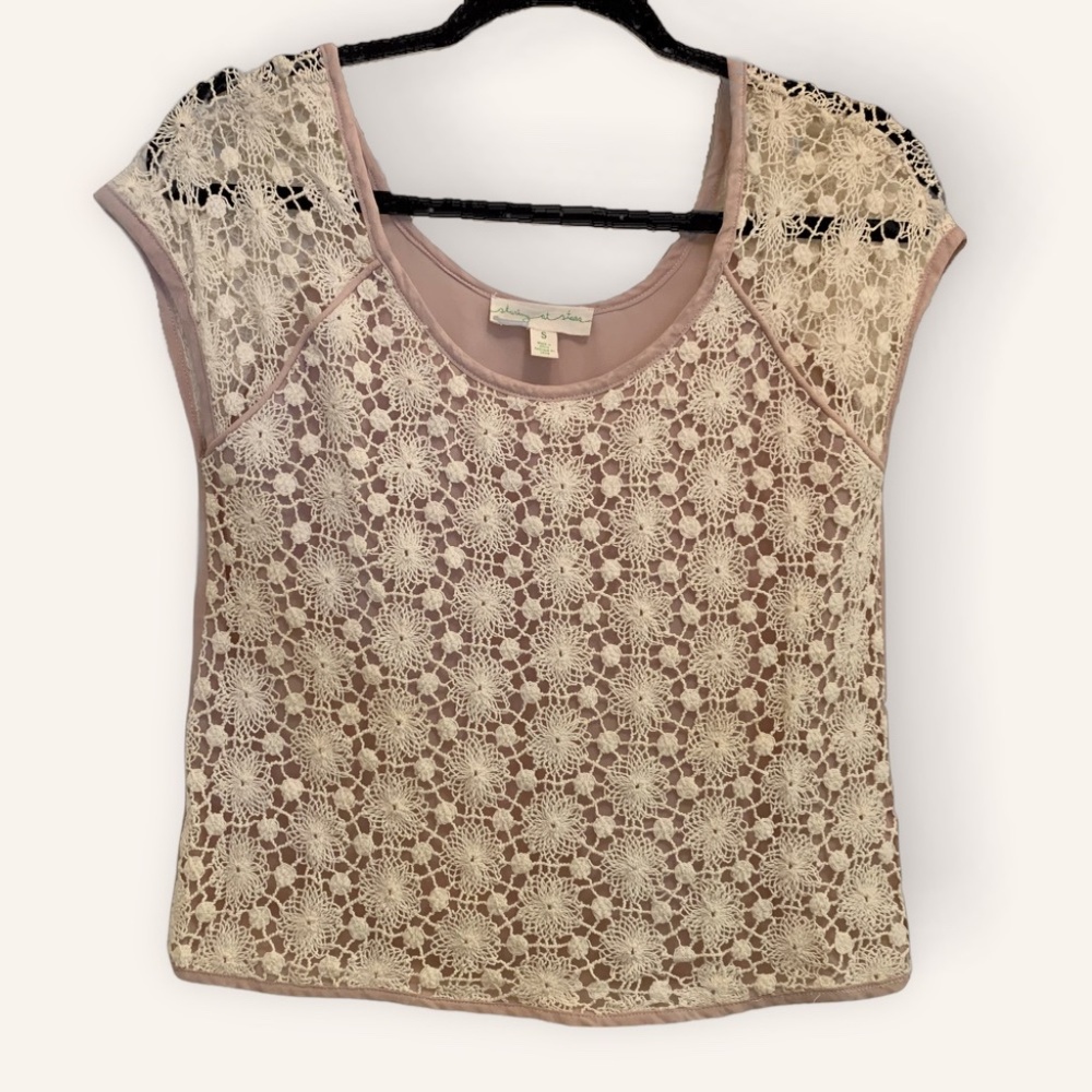 STARING AT STARS | Boho Festival Soft Pink & Off White Crochet Crop Top | Size S